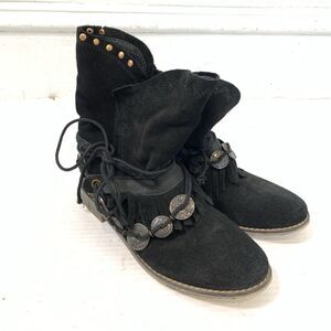 Musse & Cloud Anaeh Boots Women's 8 Black Suede Boho Western Fringe Festival